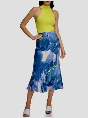 DKNY Abstract Satin Midi Skirt